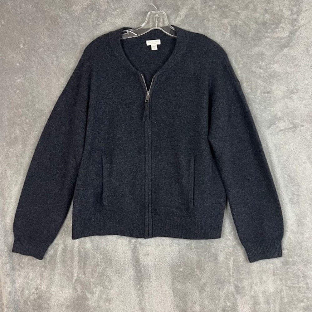Garnet Hill 100% Cashmere Full Zip Sweater Womens S Grey Luxe Old Money